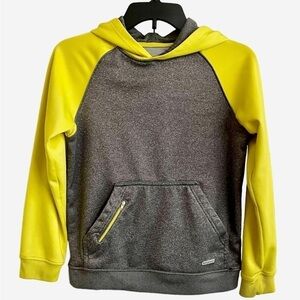 TEK GEAR, BOYS GREY WITH YELLOW HOODIE. SIZE M. 100% POLYESTER.